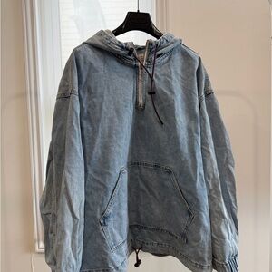 Bershka Denim Blue Pullover Hoodie